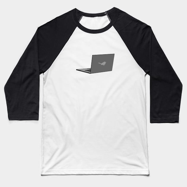 Gray Laptop with Bird Logo Cartoon Baseball T-Shirt by BirdAtWork